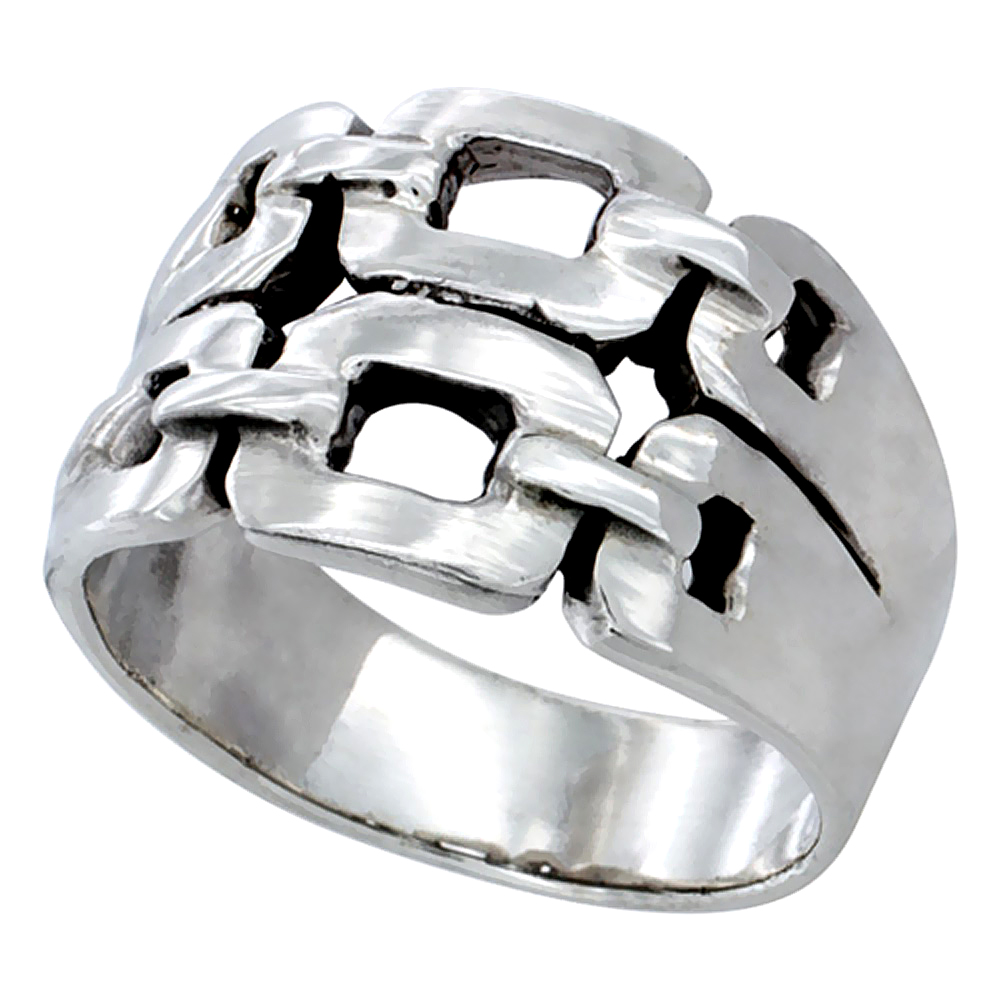 Sterling Silver Double link chain Ring 7/16 inch wide, sizes 5 - 14