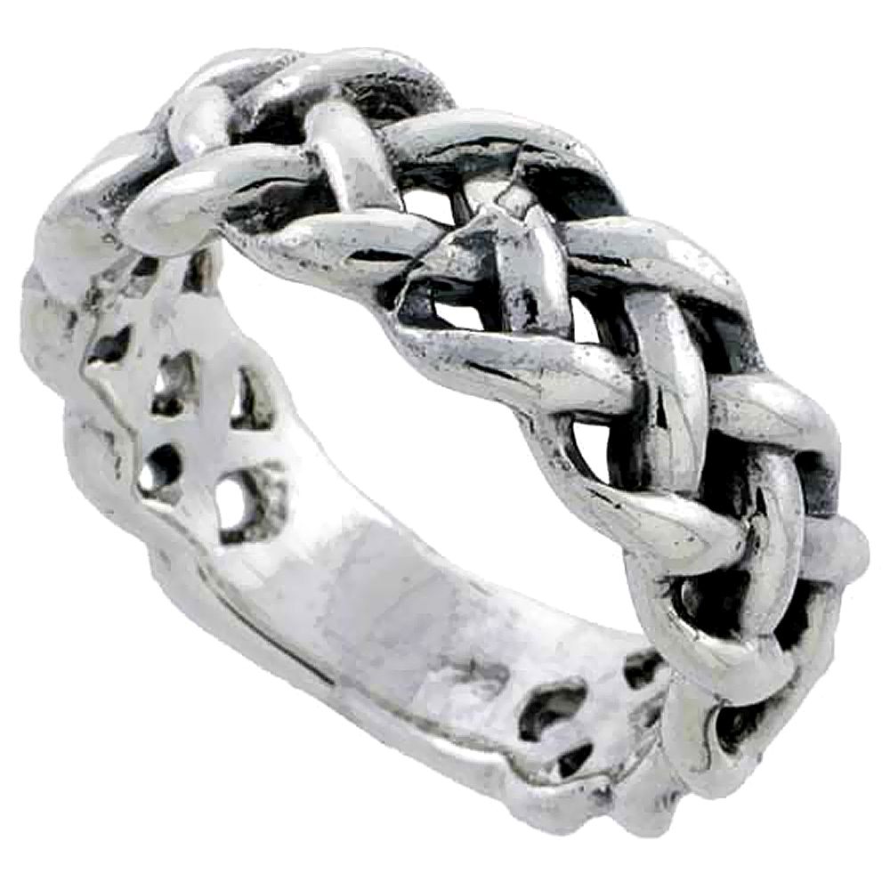 Sterling Silver Woven Ring 5/16 inch wide, sizes 5 - 13