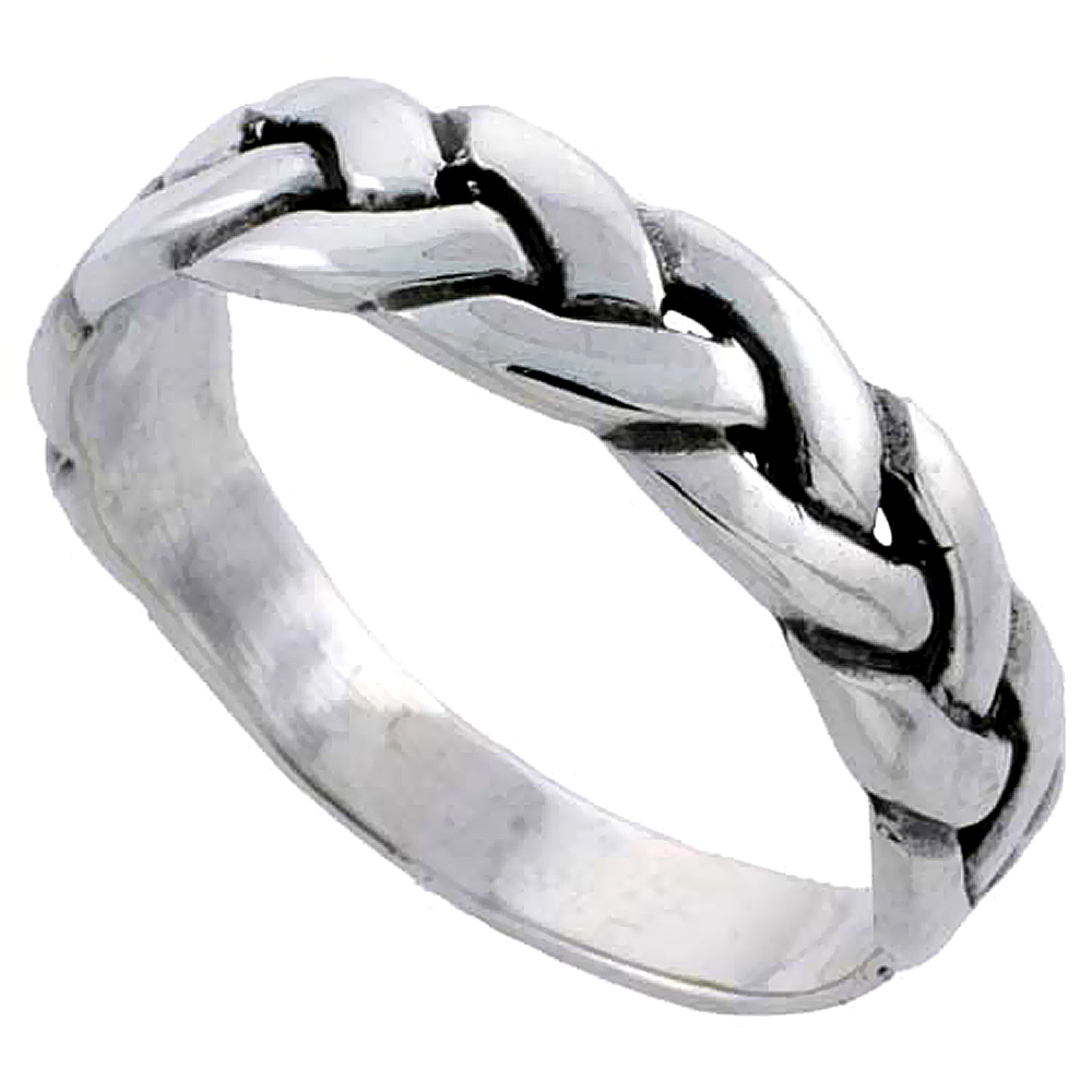 Sterling Silver Braided Ring 1/4 inch, sizes 4 - 13
