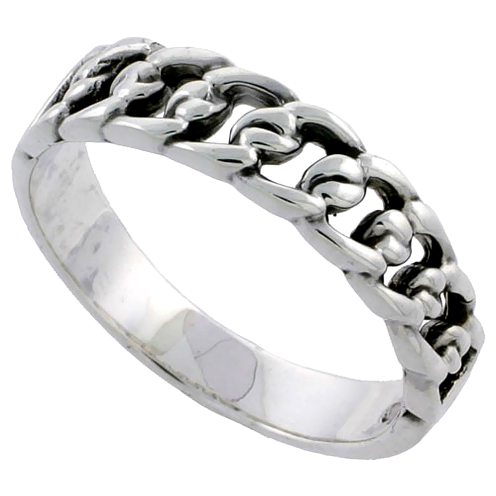 Sterling Silver Link Chain Ring 3/16 inch wide, sizes 5 - 14