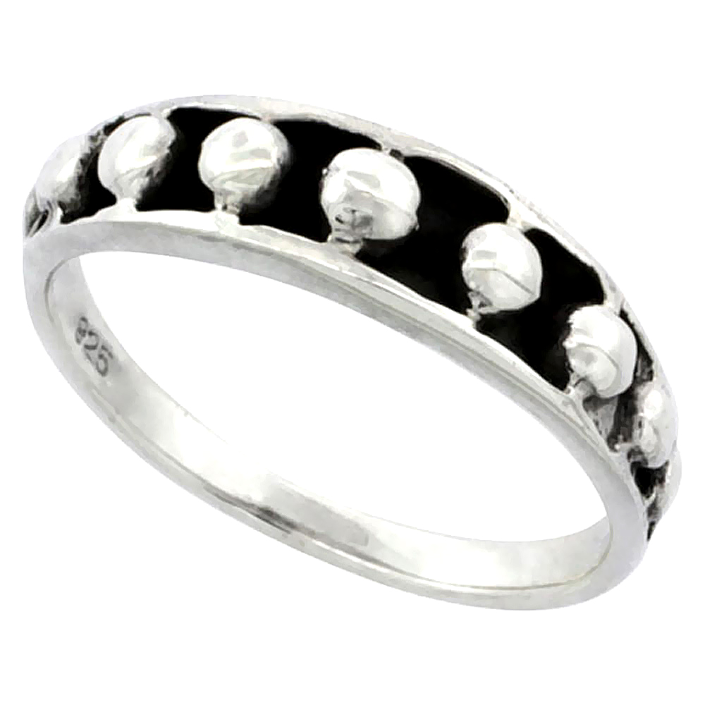 Sterling Silver Beaded Ring 1/4 inch wide, sizes 4 - 12