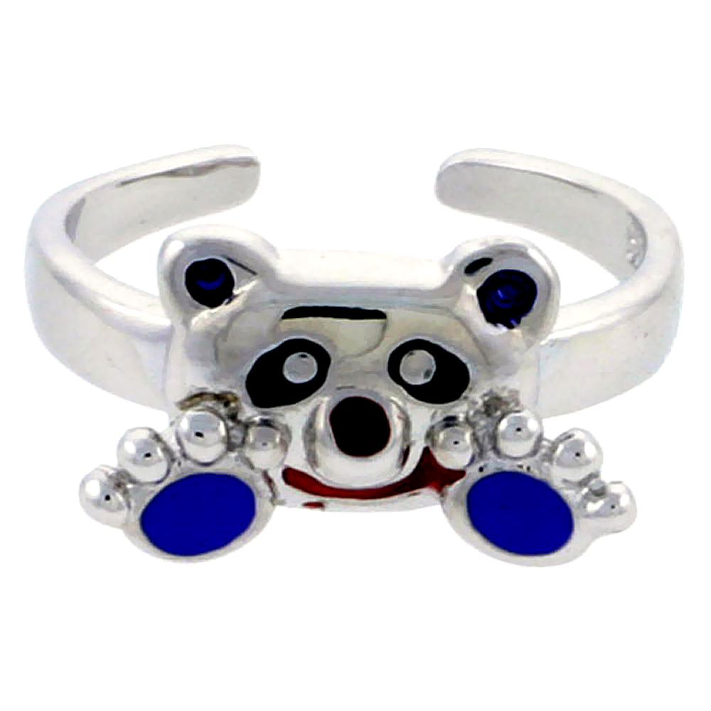 Sterling Silver Toe Ring Baby Panda Ring Adjustable Black, Lavender &amp; Red enameled, 5/16 inch wide