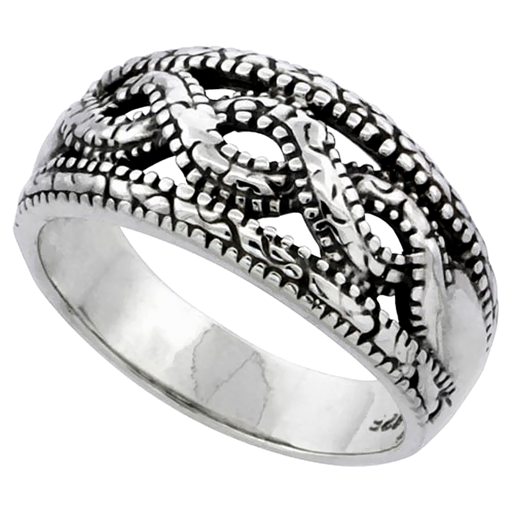 Sterling Silver Braided Bead Ring 7/16 inch wide, sizes 5 - 13