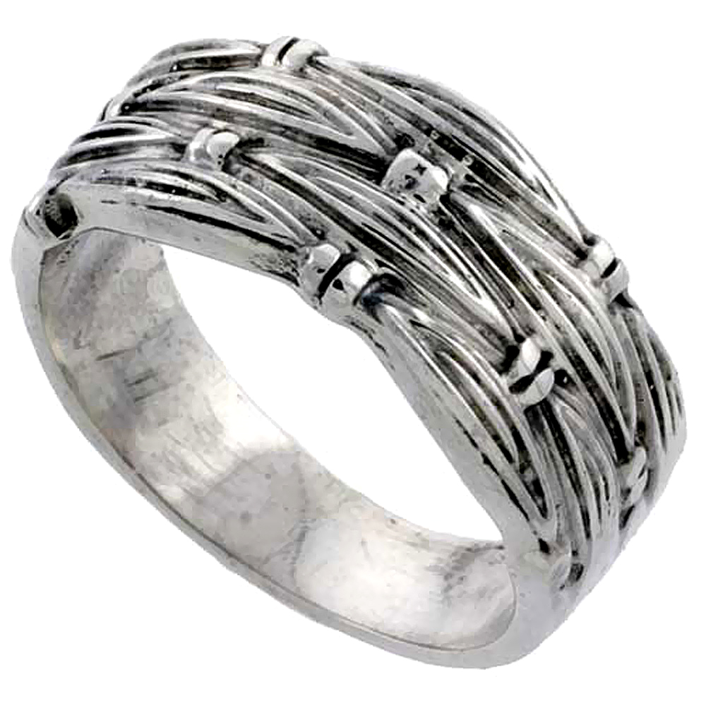 Sterling Silver Woven Ring 3/8 inch wide, sizes 4 - 14