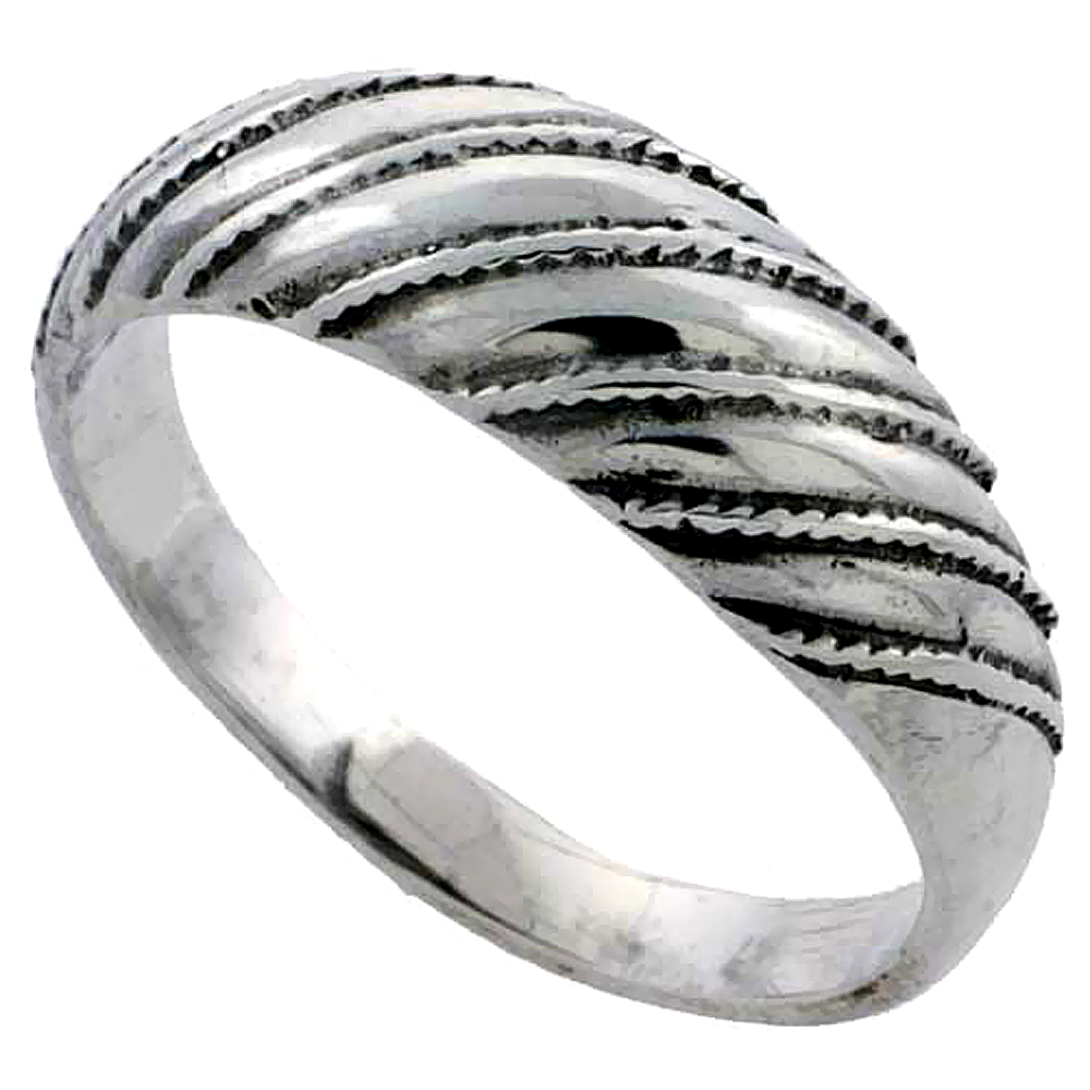 Sterling Silver Striped Dome Ring 5/16 inch wide, sizes 4 - 13