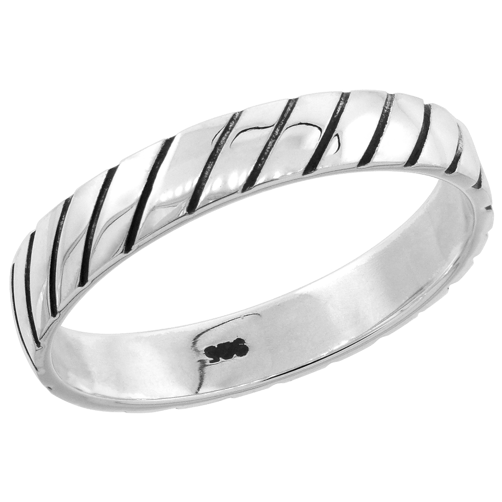 Sterling Silver Stackable Rope Ring 3/16 inch wide, sizes 6 - 13