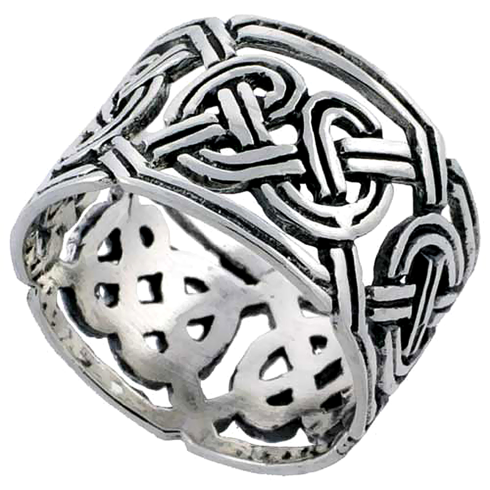 Sterling Silver Celtic Knot Ring Wedding Band Thumb Ring 1/2 inch wide, sizes 6 - 10