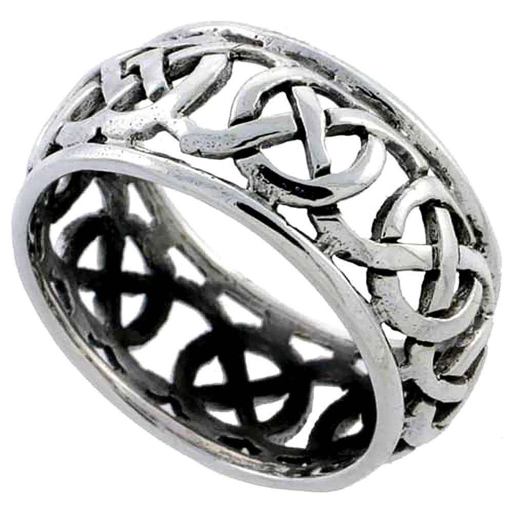 Sterling Silver Celtic Knot Ring Wedding Band Thumb Ring 3/8 inch wide, sizes 6 - 10