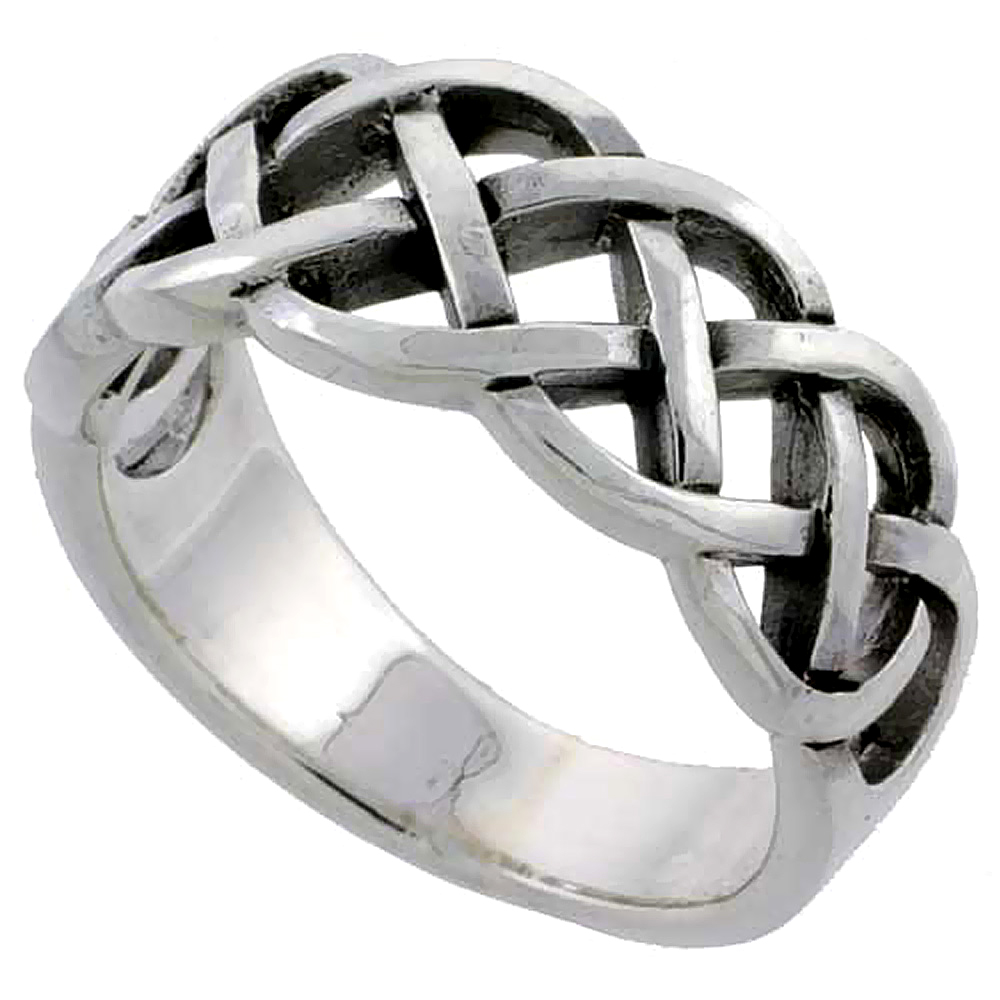 Sterling Silver Celtic Knot Ring Wedding Band Thumb Ring 3/8 inch wide, sizes 4 - 11