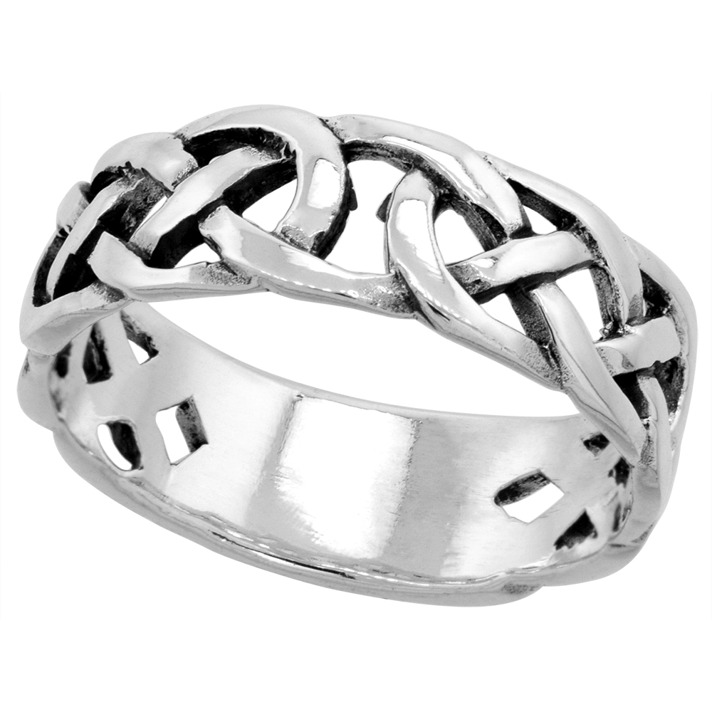 7mm Sterling Silver Celtic Knot Ring Wedding Band Thumb Ring 1/4 inch wide, sizes 6 - 10