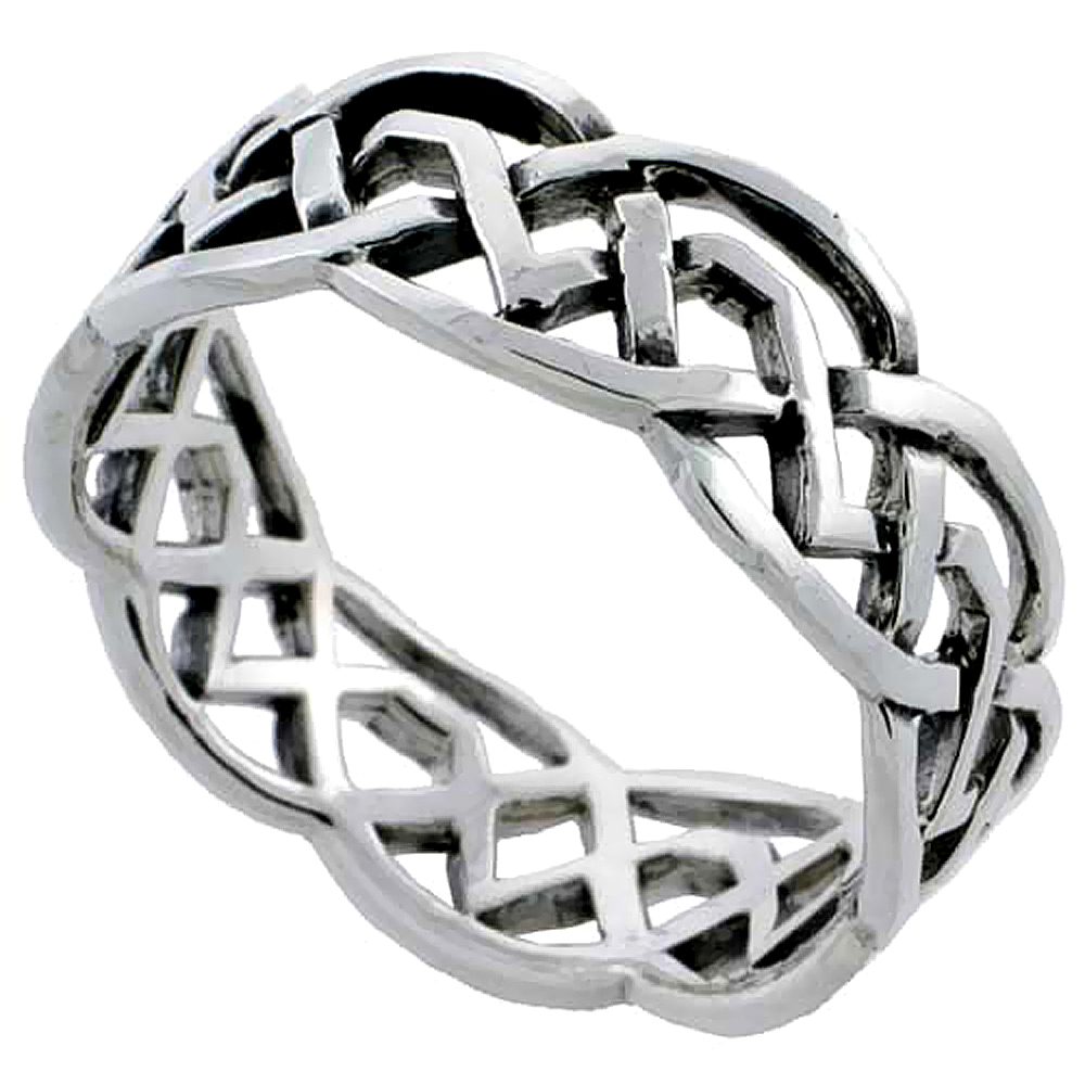 Sterling Silver Celtic Knot Ring Wedding Band Thumb Ring 1/4 inch wide, sizes 6 - 10