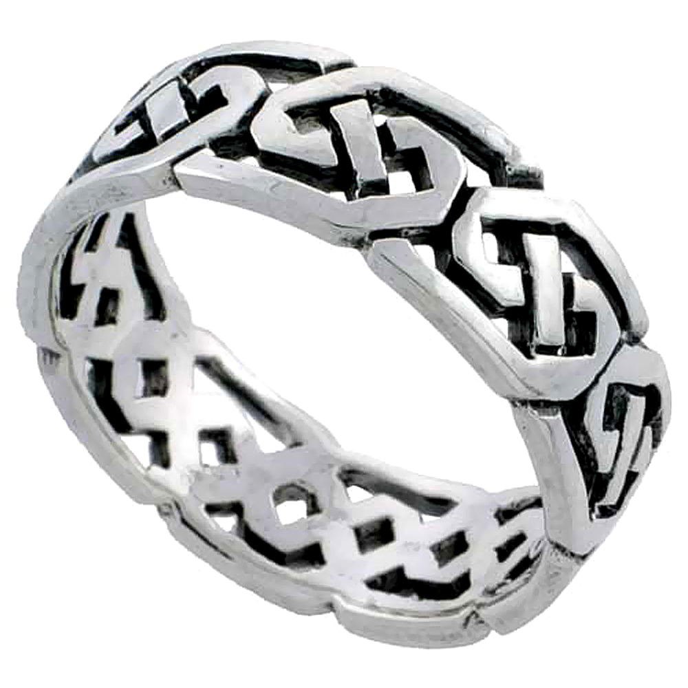 Sterling Silver Celtic Knot Ring Wedding Band Thumb Ring 1/4 inch wide, sizes 6 - 10
