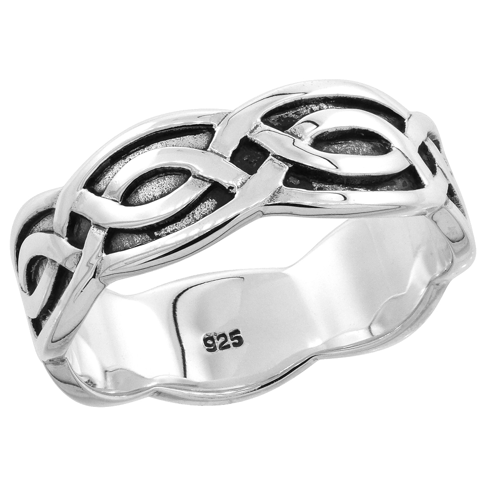 Sterling Silver Celtic Knot Ring Wedding Band Thumb Ring 1/4 inch wide, sizes 5 - 10