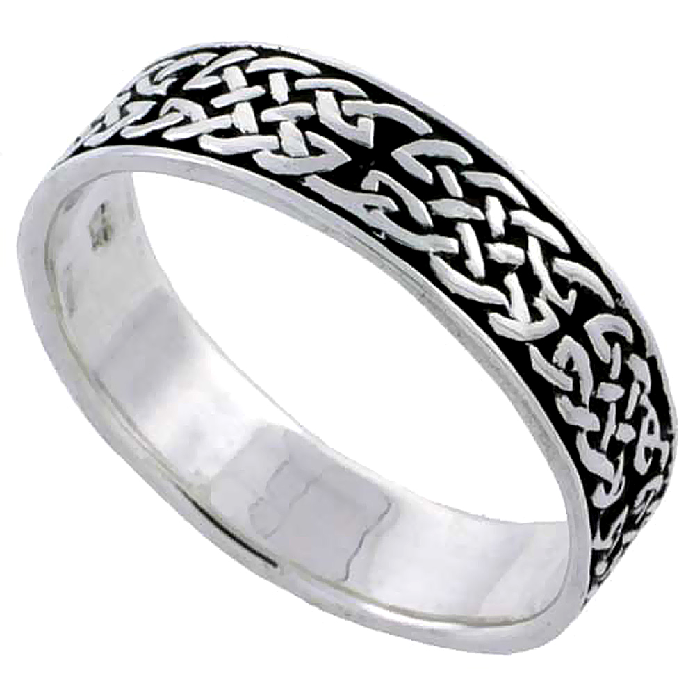 Sterling Silver Celtic Knot Ring Wedding Band Thumb Ring 3/16 inch wide, sizes 6 - 10