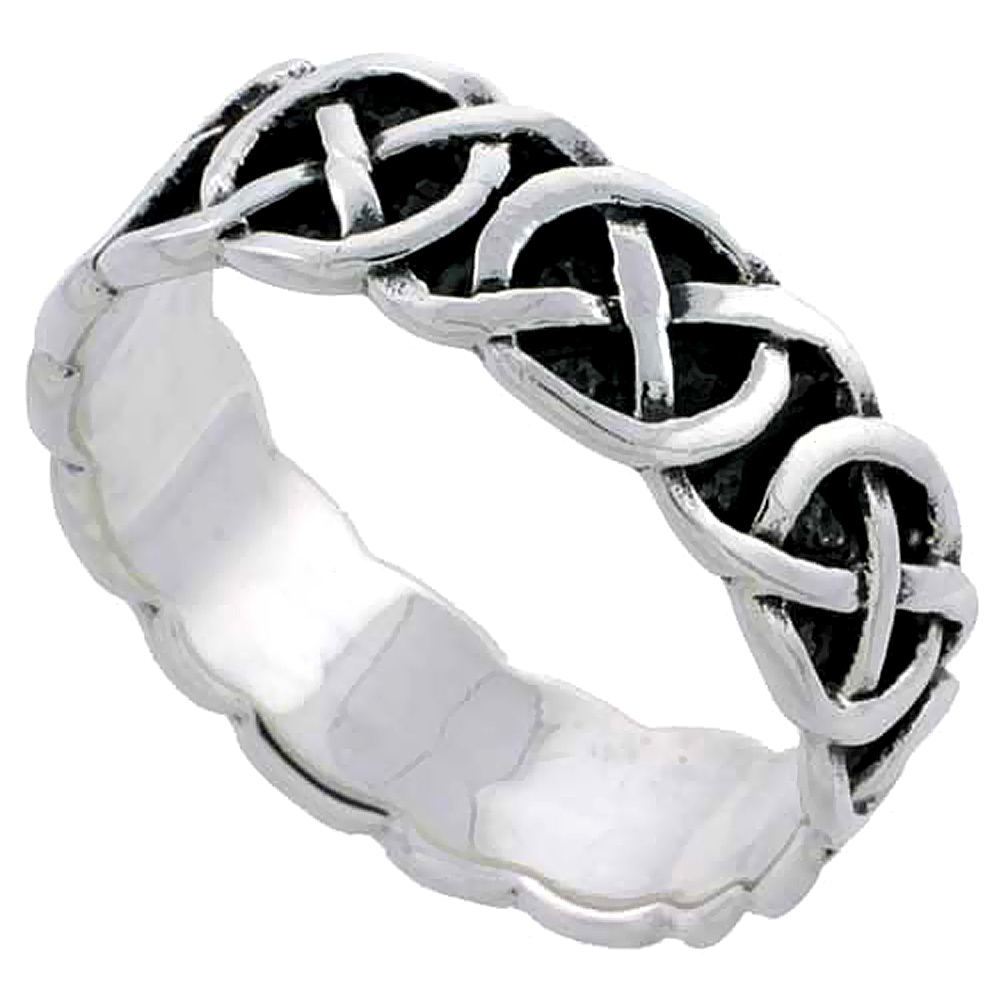 Sterling Silver Celtic Knot Ring Wedding Band Thumb Ring1/4 inch wide, sizes 5 - 10