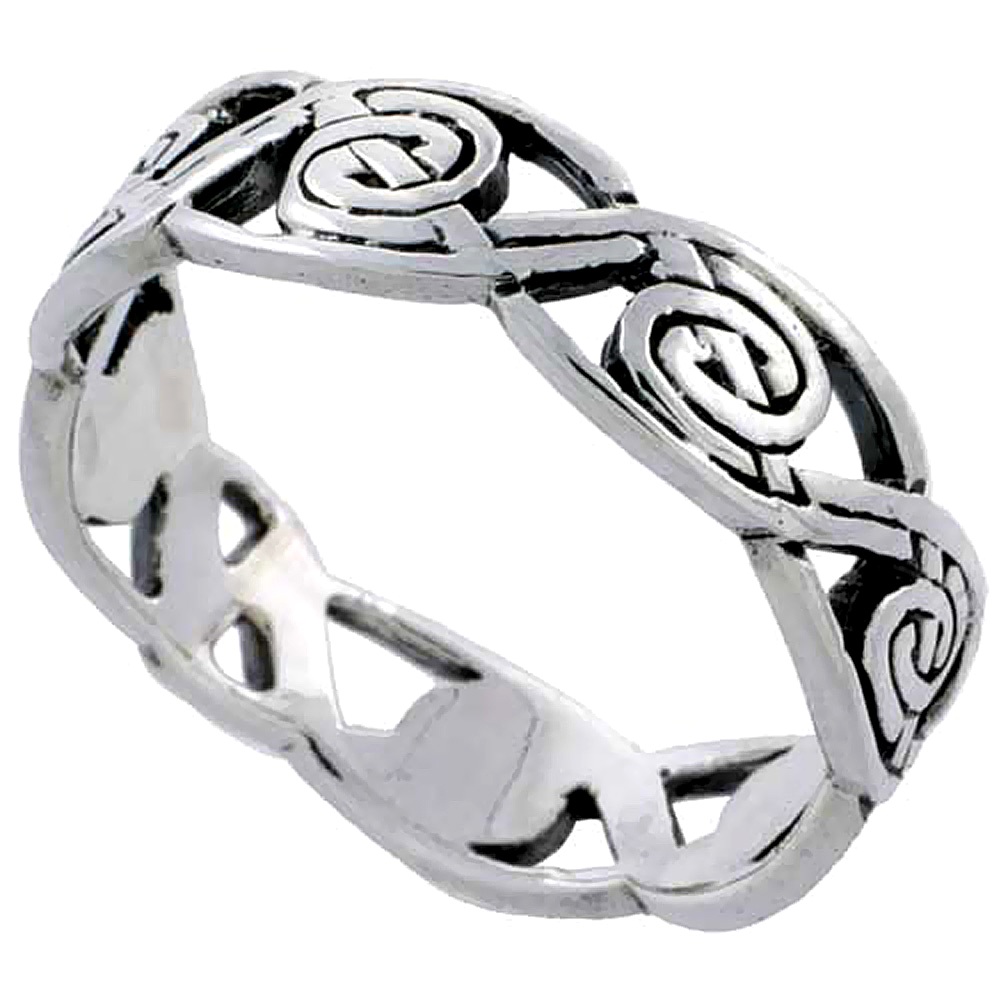 Sterling Silver Swirl Knot Ring Wedding Band Thumb Ring 3/16 inch wide, sizes 6 - 10