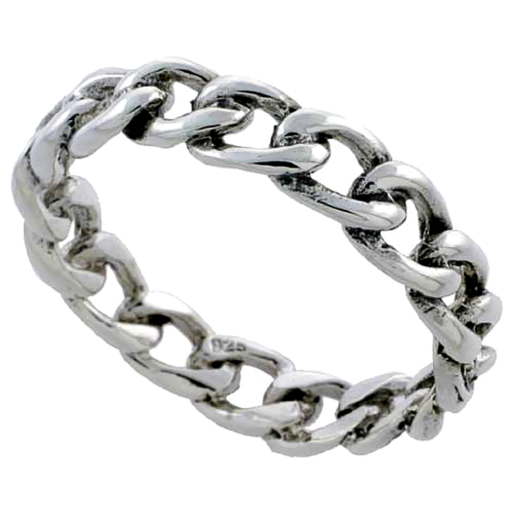 Sterling Silver Link Chain Stacking Ring 3/16 inch wide, sizes 6 - 10