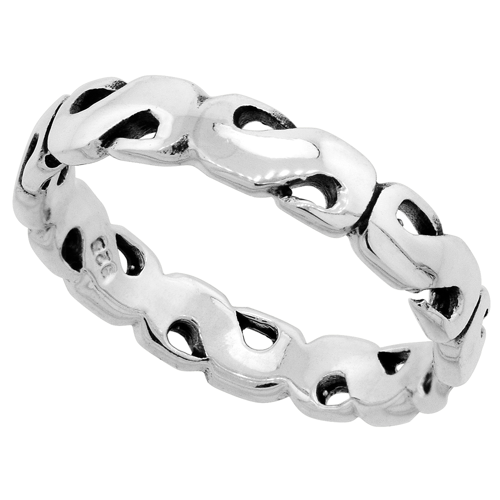 Sterling Silver S Links Stacking Ring , sizes 5 - 13, 1/4 inch wide