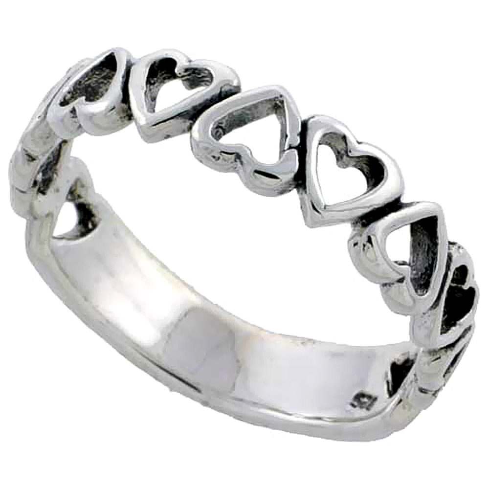 Sterling Silver Stackable Hearts Ring 3/16 inch wide, sizes 5 - 10