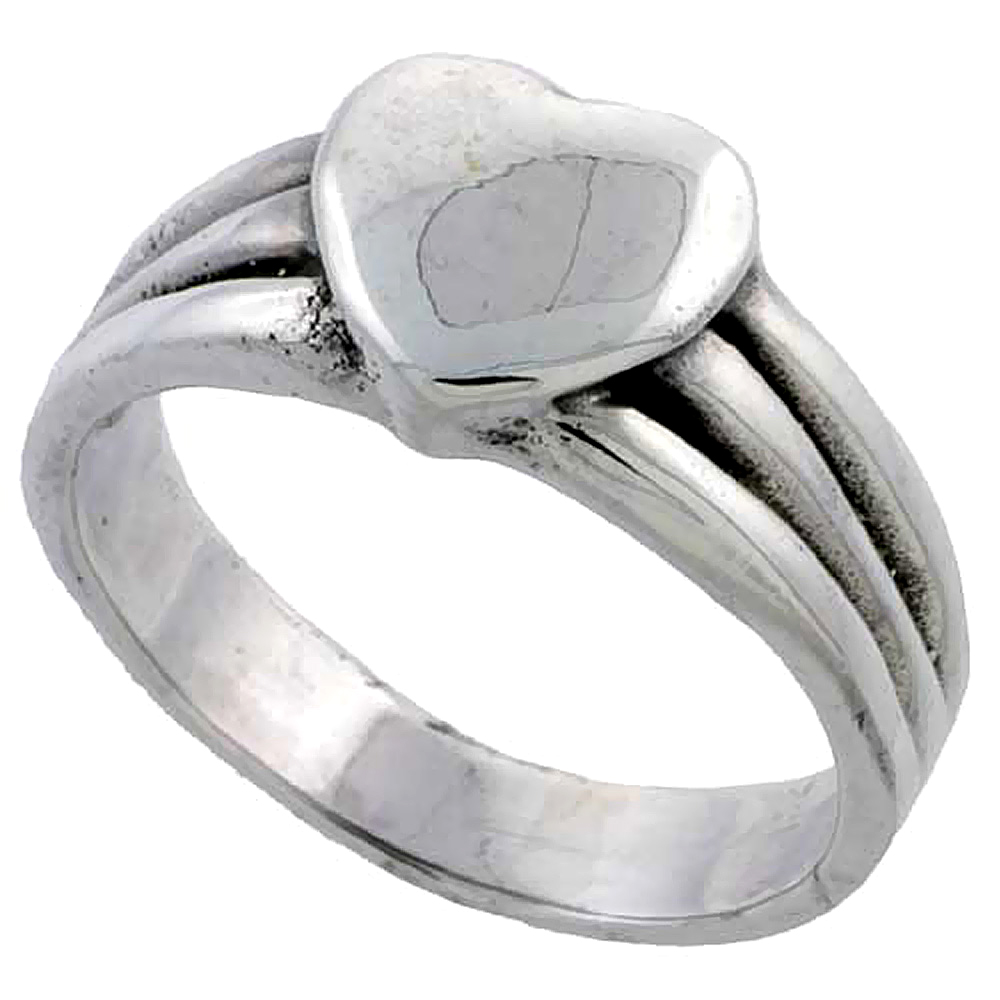 Sterling Silver Heart Ring 3/8 inch wide, sizes 6 - 13