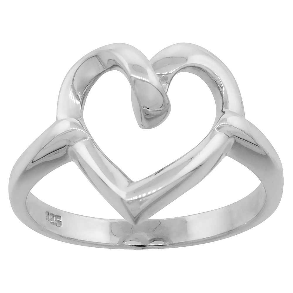 Sterling Silver Heart Ring 1/2 inch wide, sizes 6 - 11