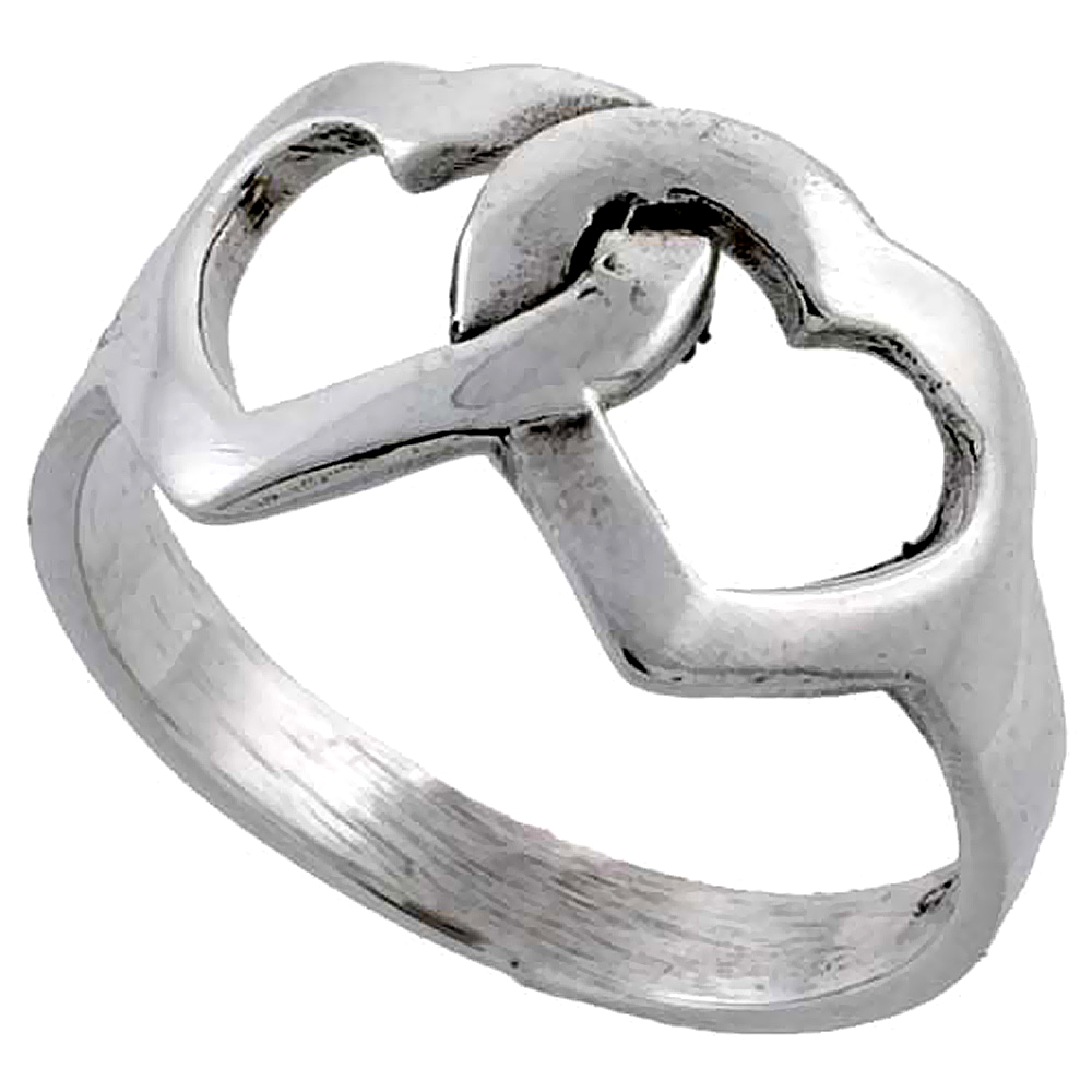 Sterling Silver Linked Hearts Ring 1/2 inch wide, sizes 5 - 11