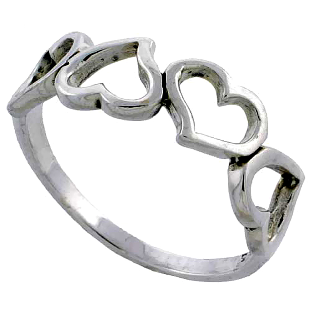 Sterling Silver Hearts Ring 1/4 inch, sizes 6 - 11
