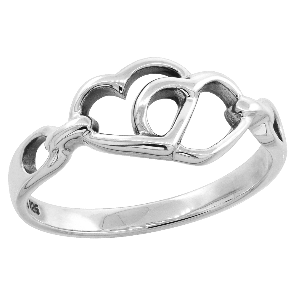 Sterling Silver Linked Hearts Ring 5/16 inch wide, sizes 6 - 10