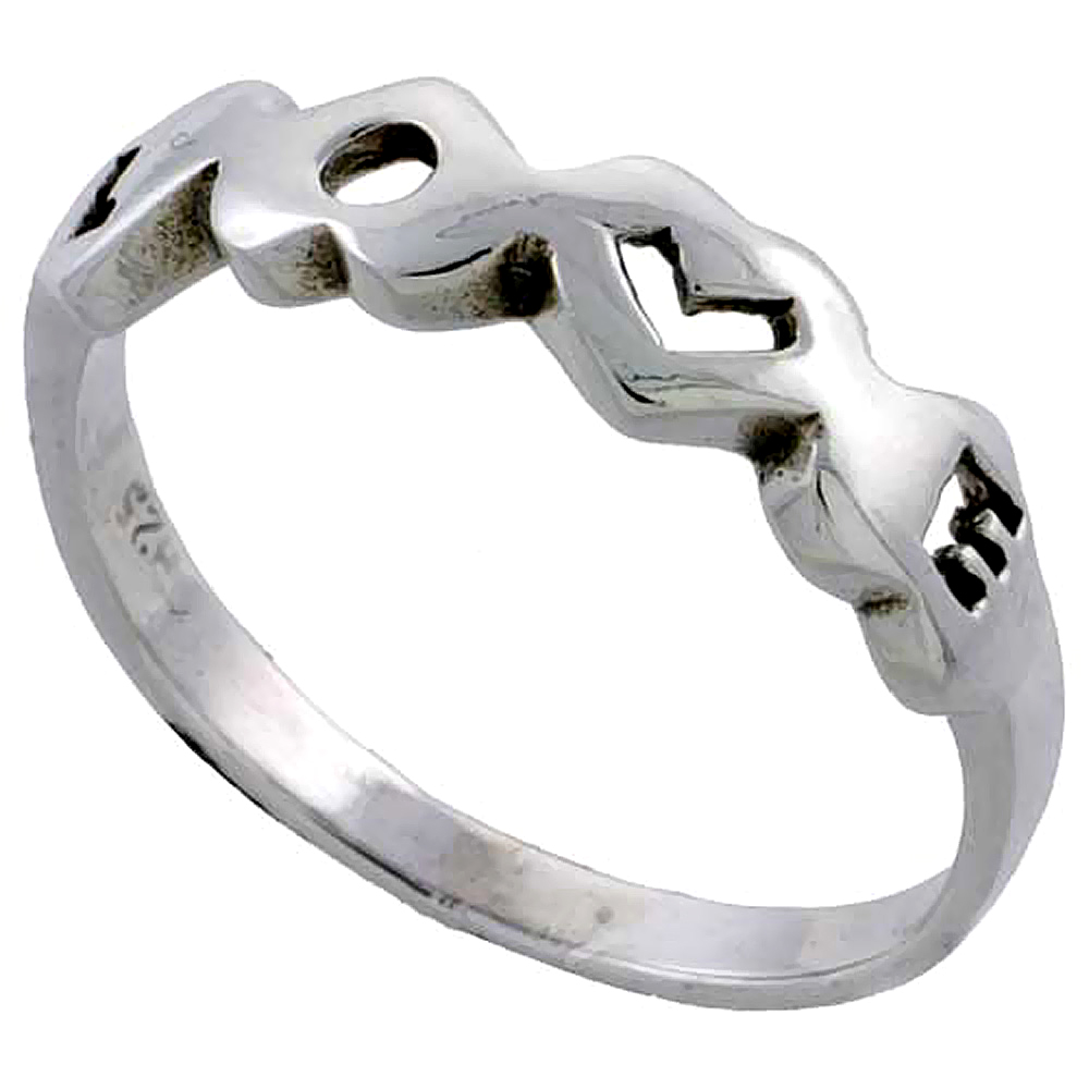 Sterling Silver Linked Hearts Ring 3/16 inch wide, sizes 4 - 11