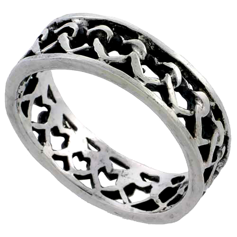 Sterling Silver Linked Hearts Ring 1/4 inch wide, sizes 6 - 10