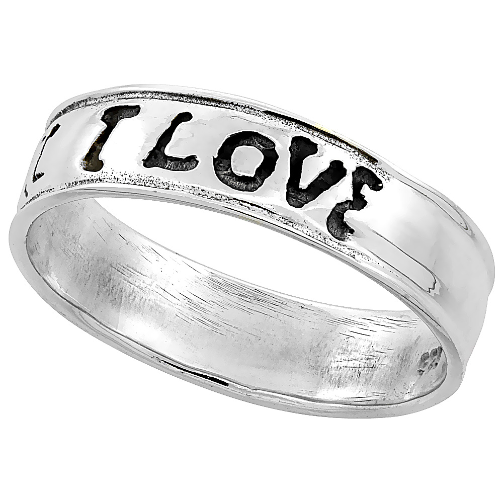 Sterling Silver I LOVE YOU Ring 1/4 inch wide, sizes 6 - 10