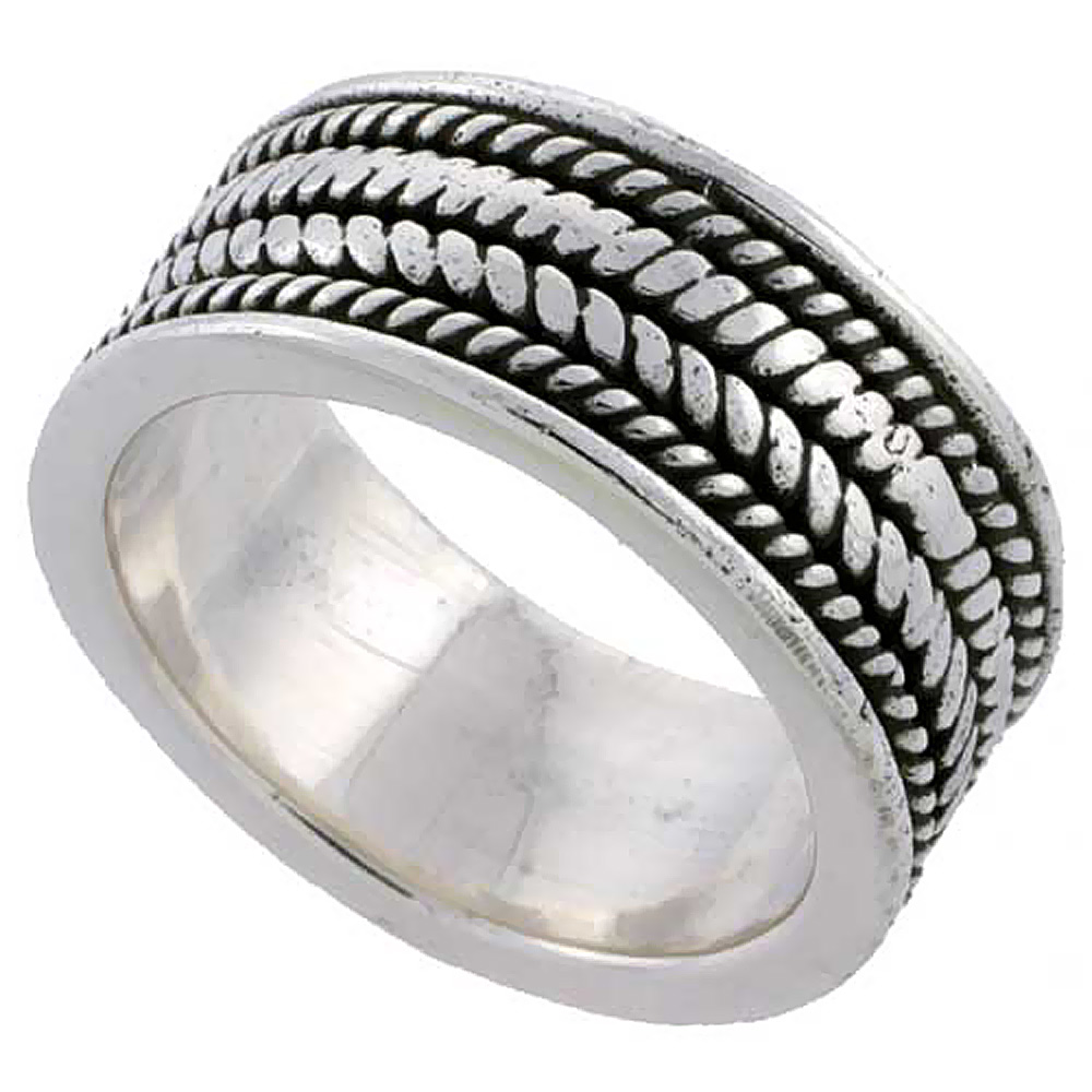 Sterling Silver Braided Rope Ring 3/8 inch wide, sizes 6 - 10