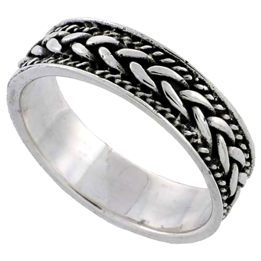 Sterling Silver Braided Rope Ring 1/4 inch, sizes 6 - 10