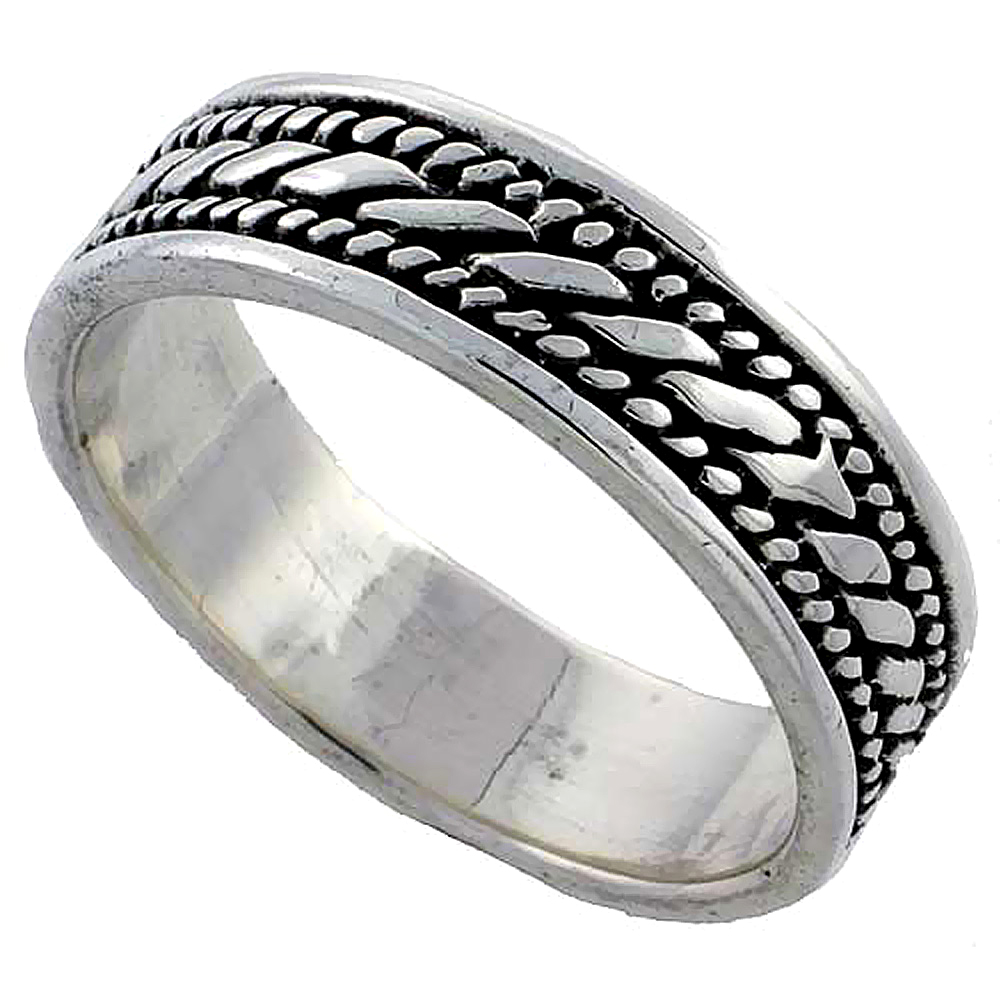 Sterling Silver Spiral Rope Design Ring 3/16 inch wide, sizes 6 - 10