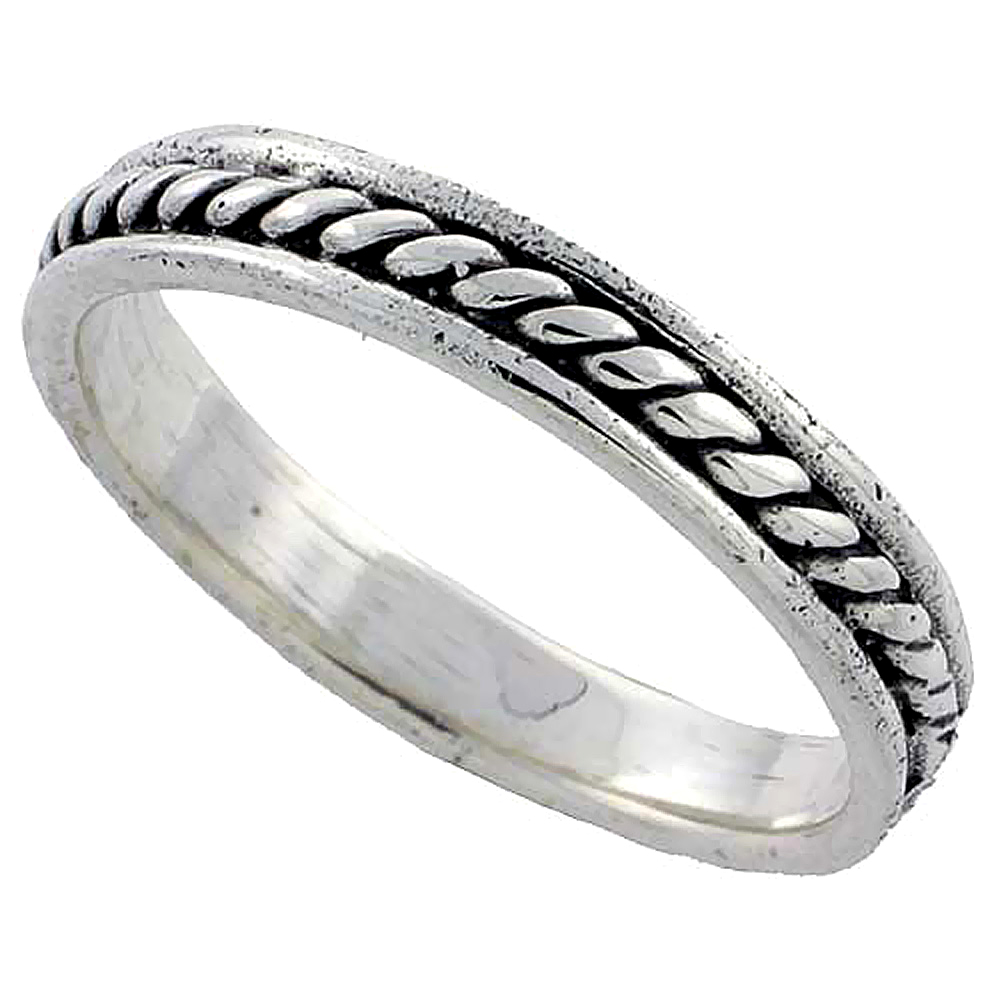 Sterling Silver Stackable Rope Ring 1/8 inch wide, sizes 6 - 10