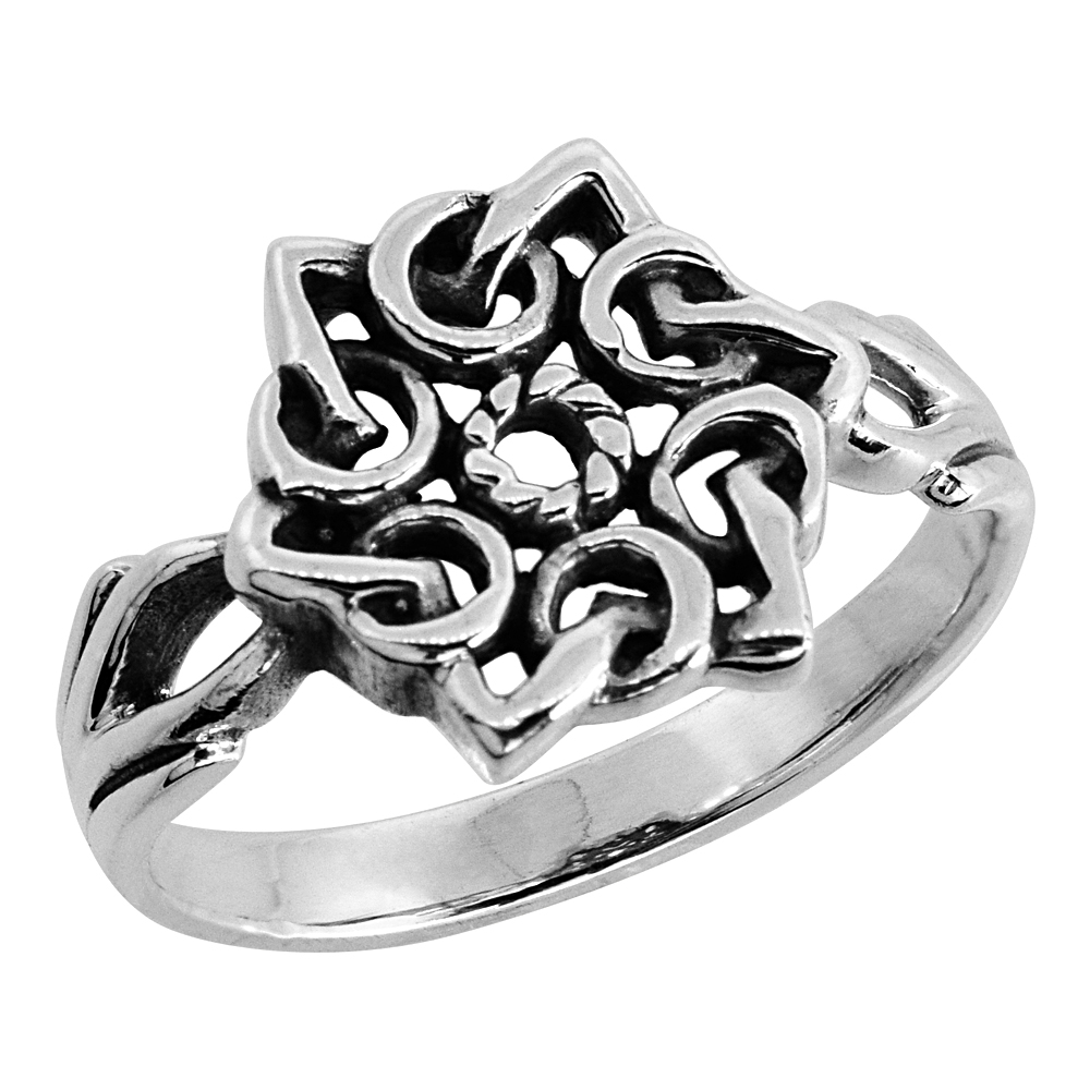 Sterling Silver Celtic Mandala Ring 1/2 inch wide, sizes 6 - 10