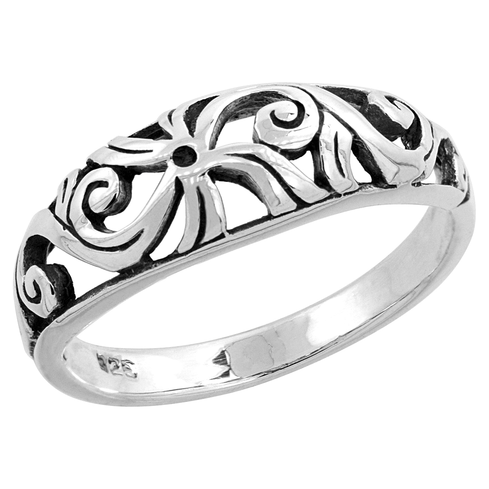 Sterling Silver Floral Vine Ring 1/4 inch, sizes 6 - 10