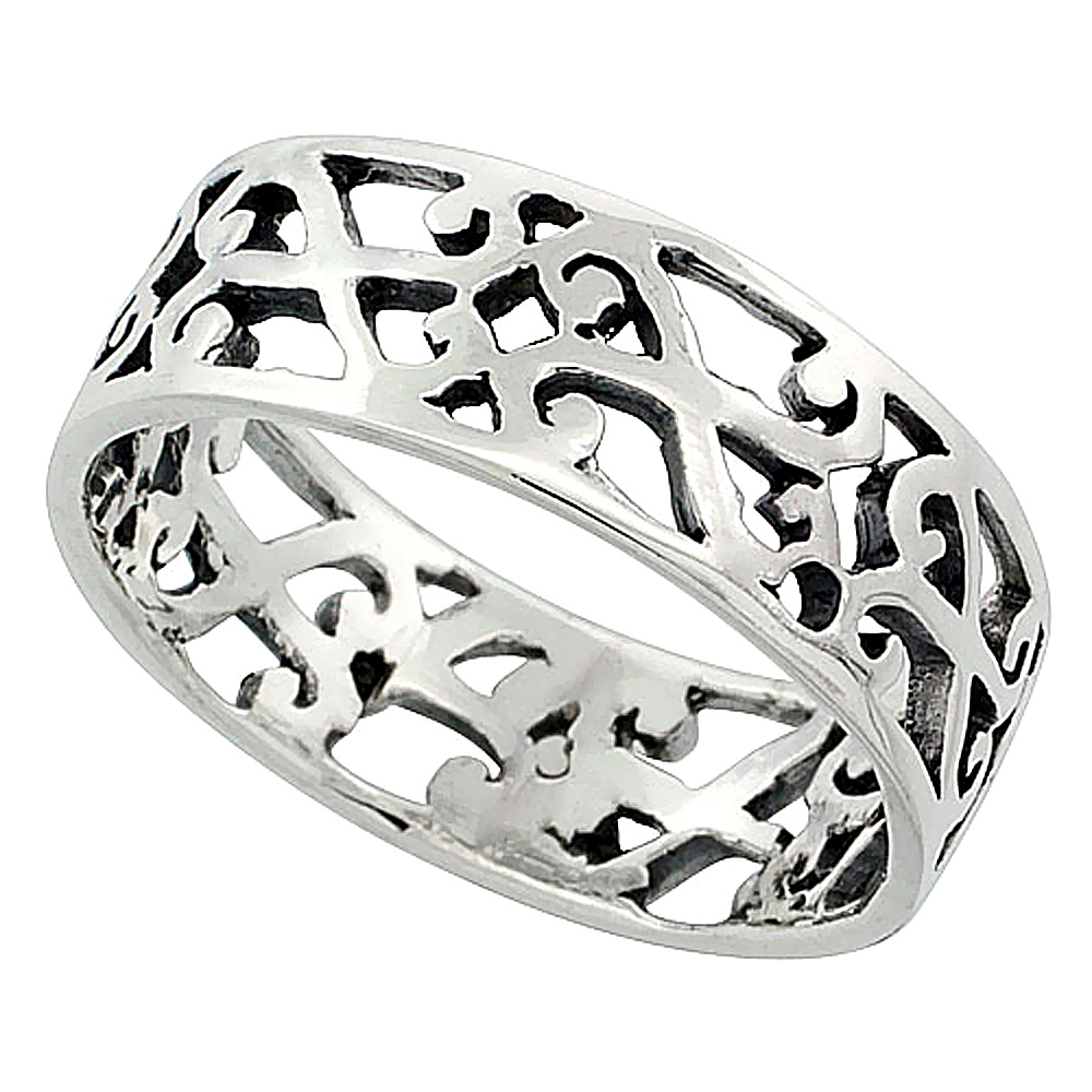 Sterling Silver S Scrolls Ring 1/4 inch wide, sizes 6 - 10