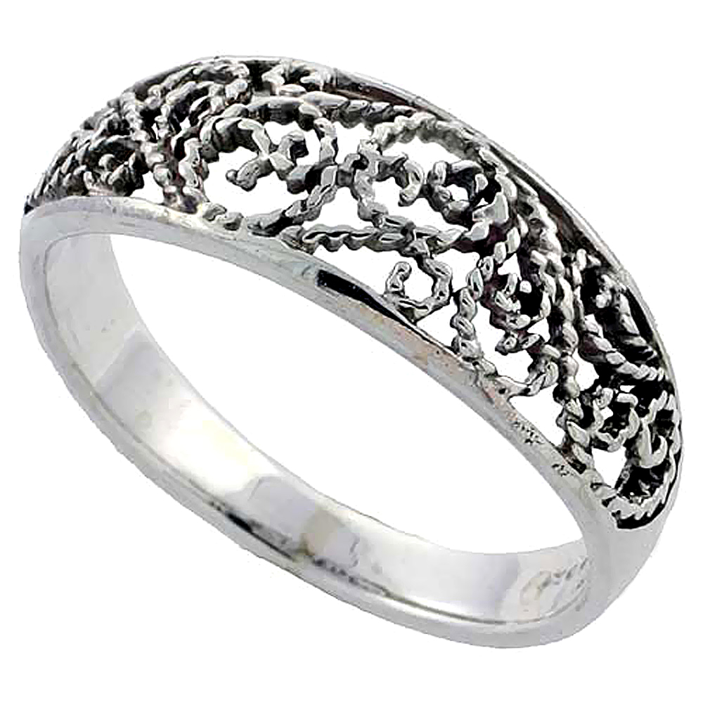 Sterling Silver Filigree Floral Vine Ring 1/4 inch wide, sizes 6 - 10 