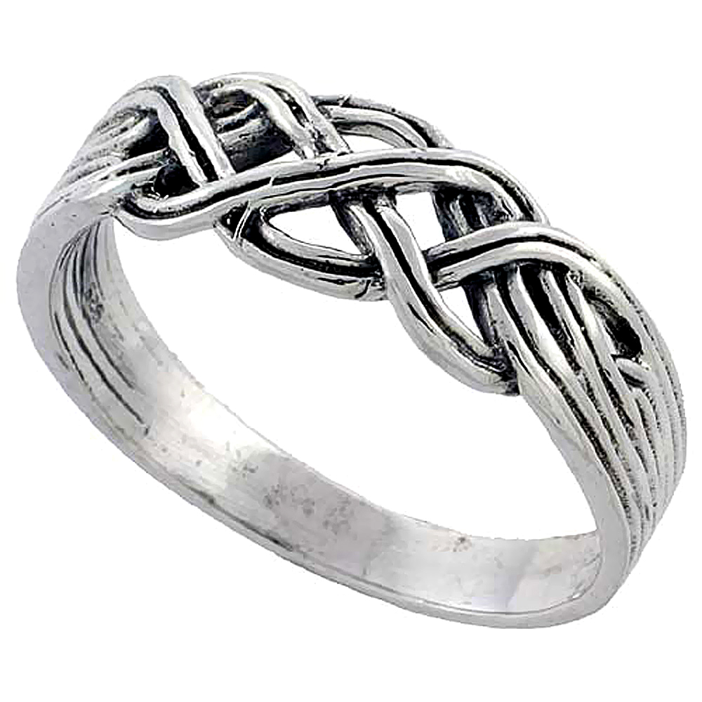 Sterling Silver Woven Braid Ring 1/4 inch, sizes 6 - 10