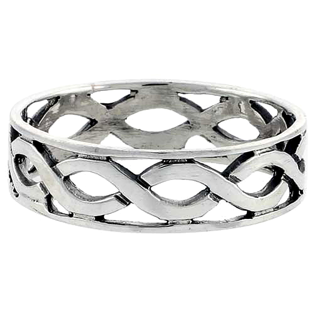 Sterling Silver Linked Waves Ring 1/4 inch wide, sizes 6 - 10