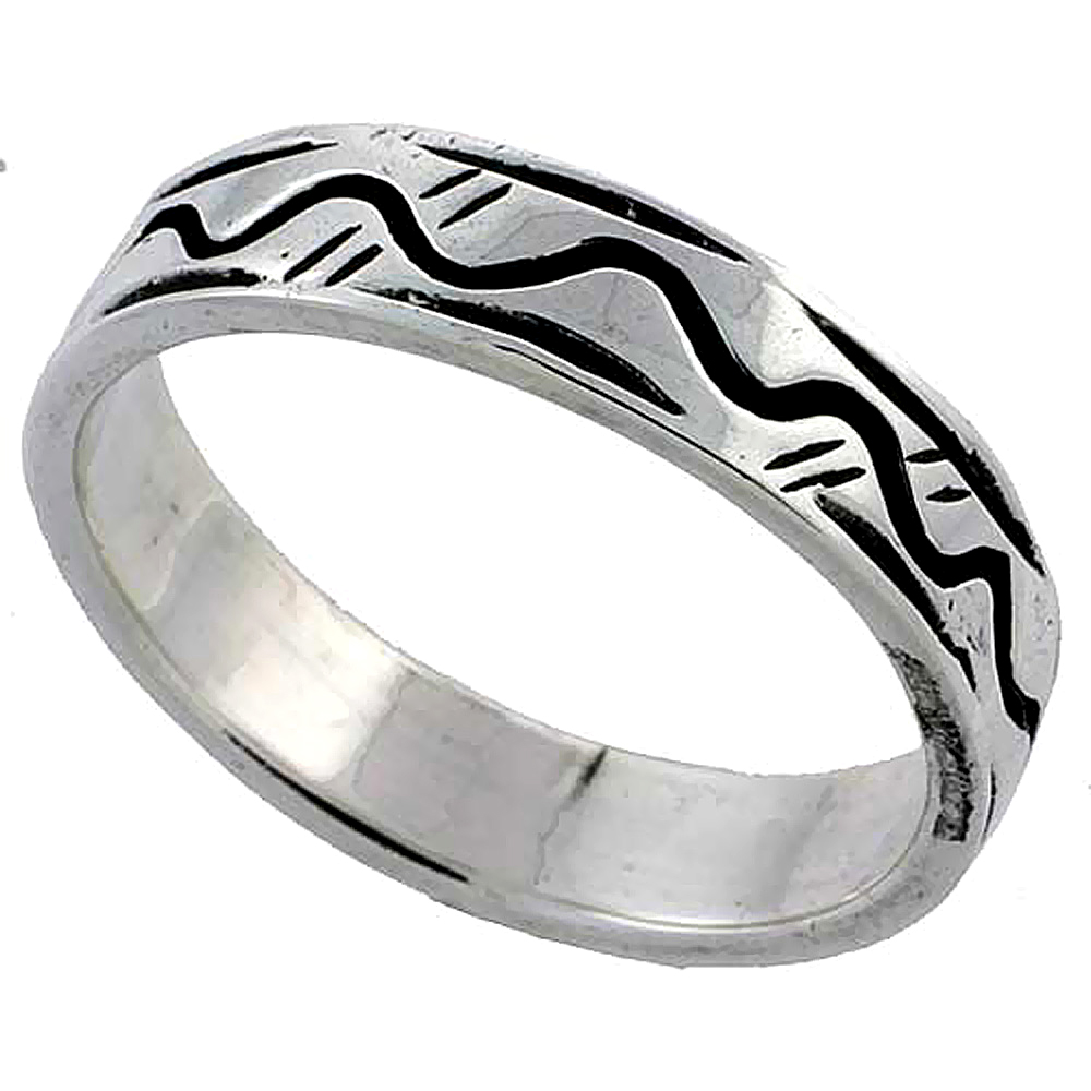 Sterling Silver Rain &amp; Wave Ring 3/16 inch wide, sizes 6 - 10