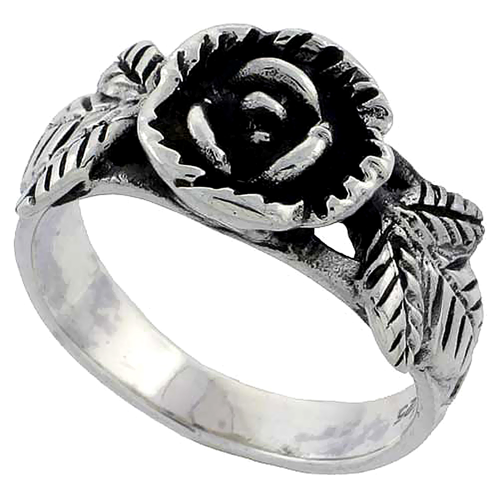 Sterling Silver Rose Ring 3/8 inch wide, sizes 6 - 10