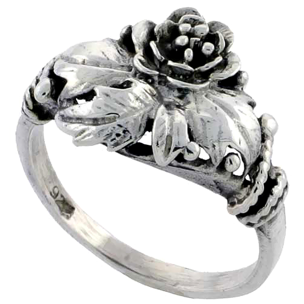 Sterling Silver Flower Ring 1/2 inch wide, sizes 6 - 10