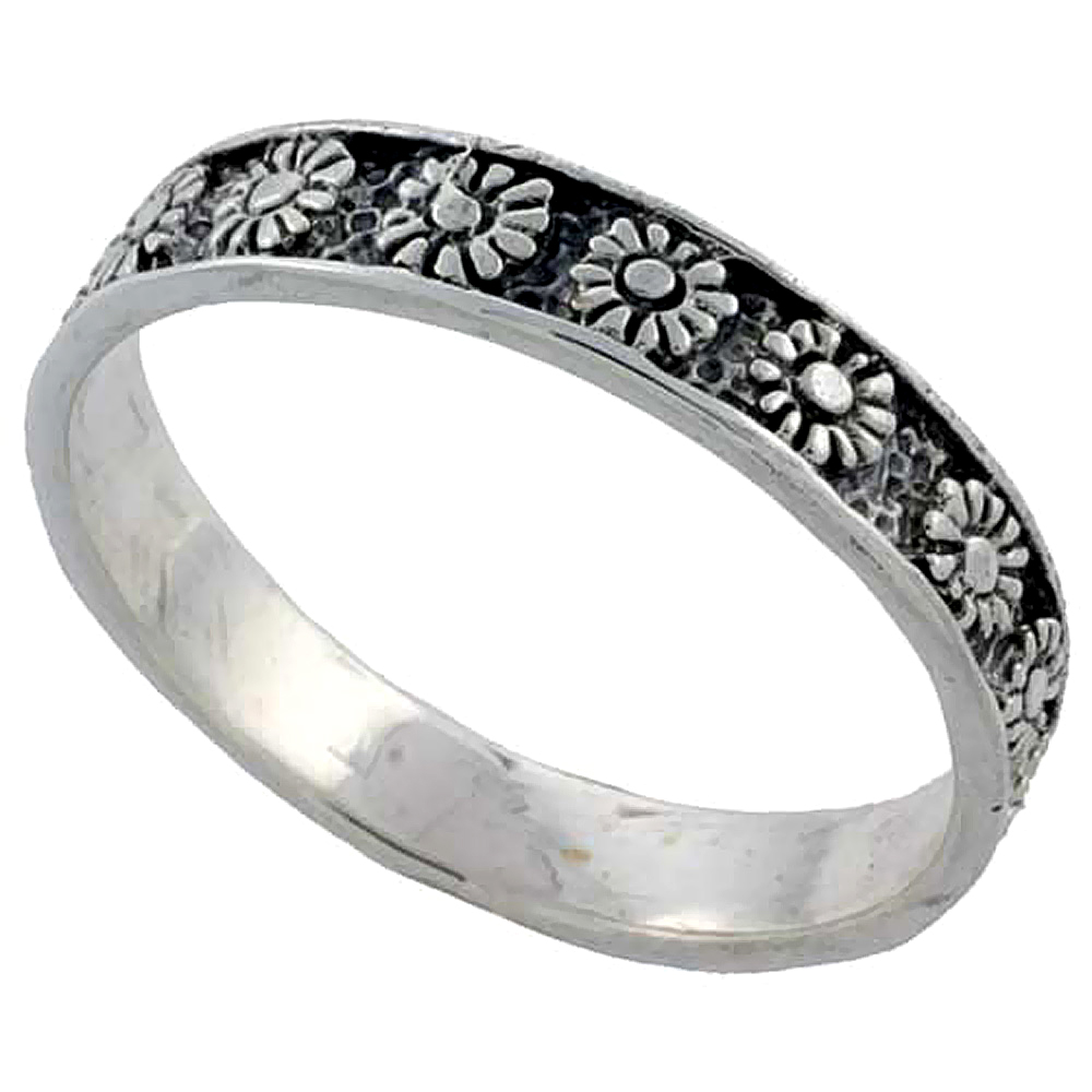Sterling Silver Sunflower Ring Dainty 3/16 inch, sizes 6 - 10
