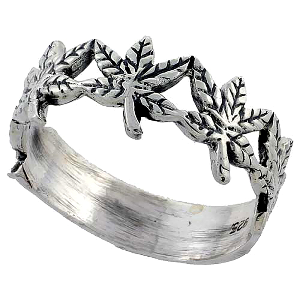 Sterling Silver Pot Leaf Ring 3/8 inch wide, sizes 6 - 10