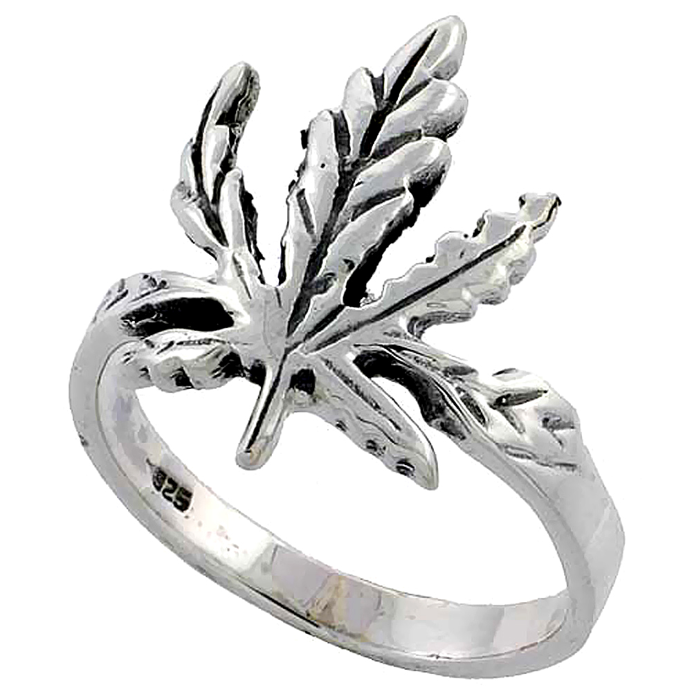 Sterling Silver Pot Leaf Ring Large 3/4 inch, sizes 6 - 10