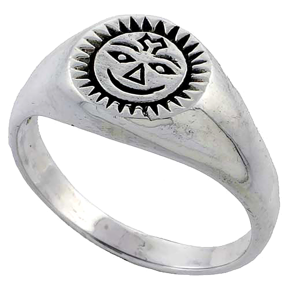 Sterling Silver Hindu Sun Deity Surya Ring 3/8 inch wide, sizes 6 - 10