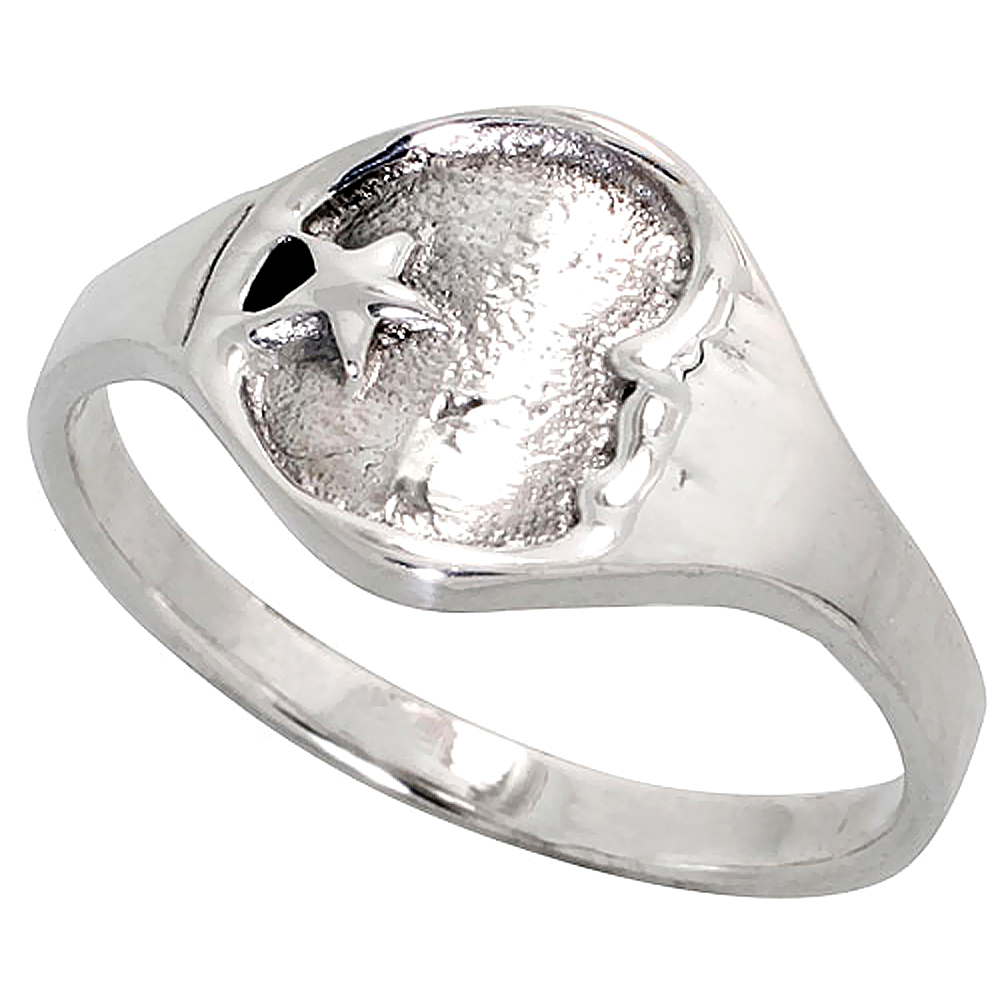 Sterling Silver Moon & Star Ring 3/8 inch wide, sizes 6 - 10