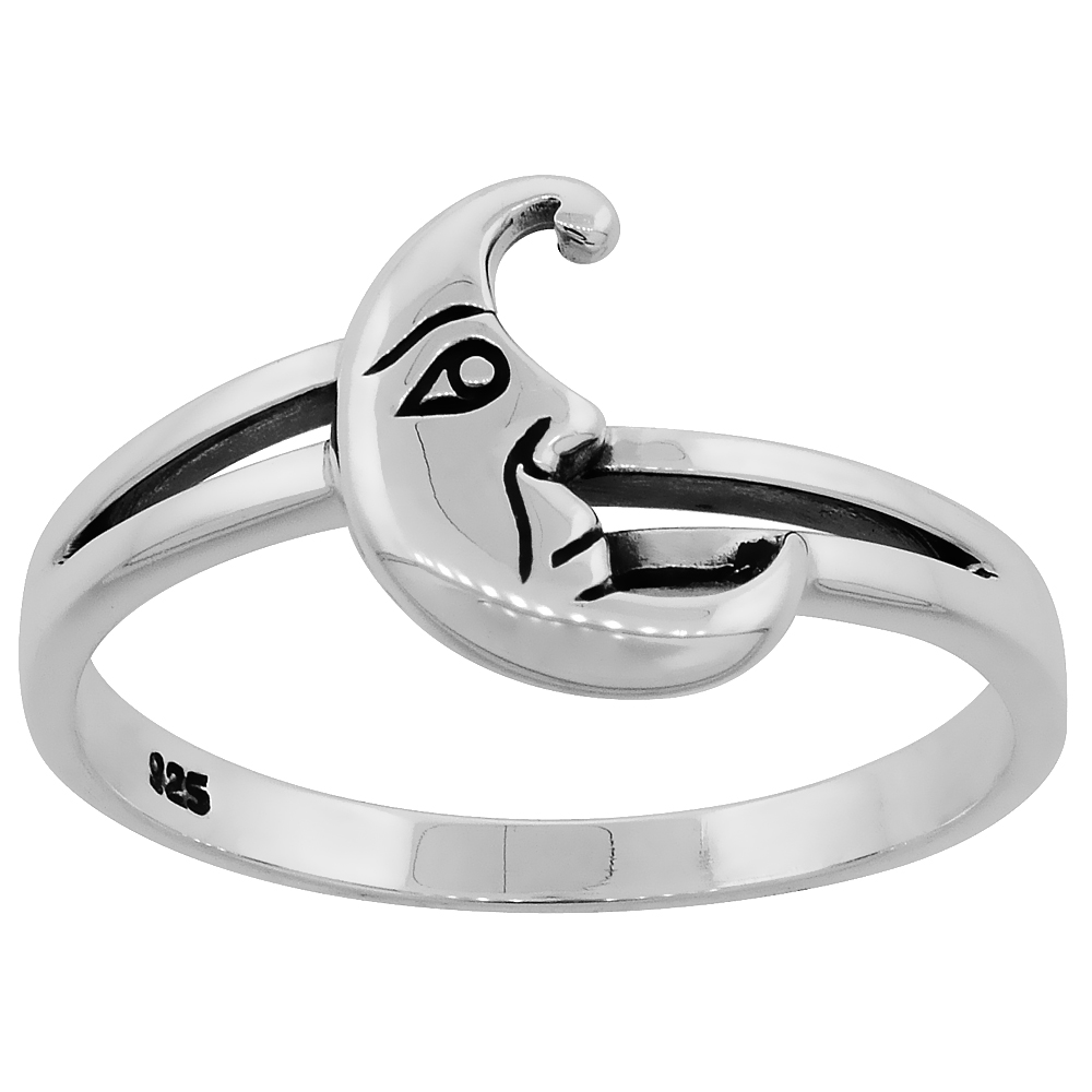 Sterling Silver Man in the Moon Ring 3/8 inch wide, sizes 6 - 10
